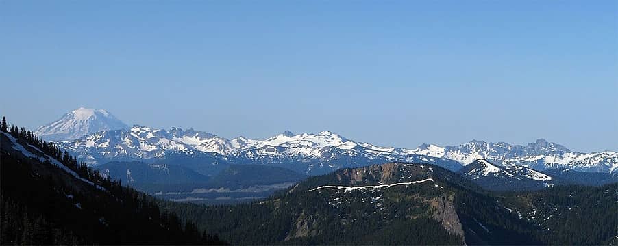 First views of Adams and Goat Rocks from Nelson Ridge