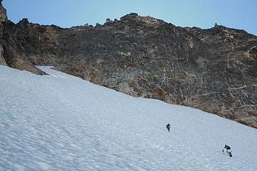 Coming up to the base of the Crooked Thumb gully