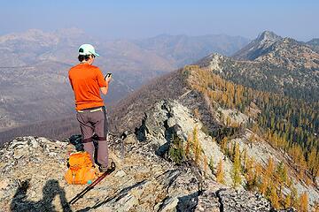 Carla on Sun Mtn, looking out toward Reynolds Peak, Williams Butte, and Black Ridge