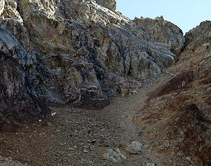Goats on the scree below the gully