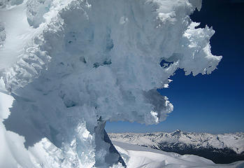 tubed beneath a frozen wave, a view up Dome Peak-wards