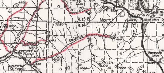 Forest Service Map 1939 showing trail beyond Bath Creek