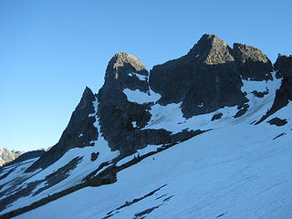 Labour Day Summit and Station D - the slopes below are traversed to the shaded ridge at distant left