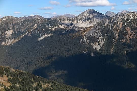 Looking east to Pasayten Peak (and Buckskin Ridge at upper left)