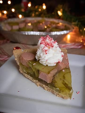 Peppermint pickle with hot dogs pie. Just in case you need to ensure that youre never asked to bring desert again