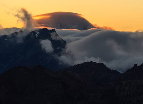 Glacier Peak in clouds with Buck Mtn