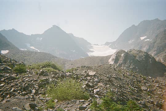 View uphill just below a small plateau/basin as we near the East Cameron Glacier.
