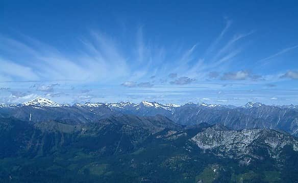 Taken from the summit of Mt. Howard w/Glacier Peak in the left background and some kind of wild sky action happening.