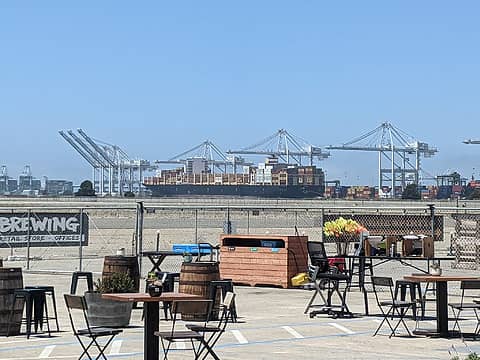 a nice brewery in Alameda with San Francisco in the foreground