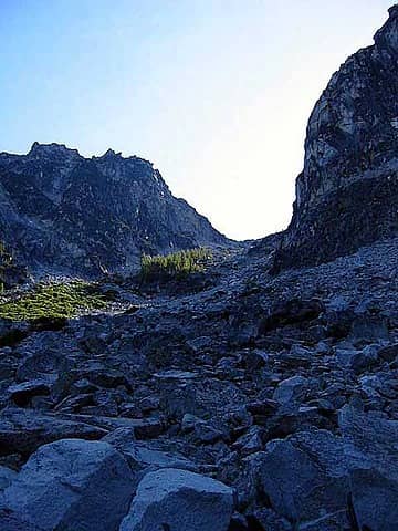 A view of Aasgard Pass from the bottom. It's daunting, but doable.