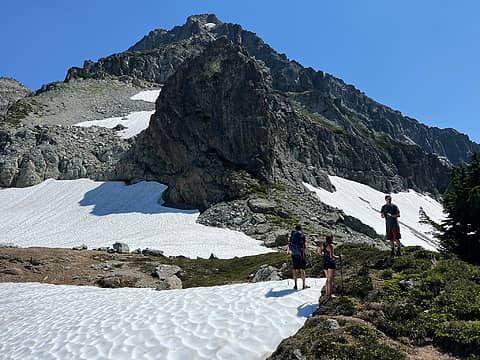 We ascended the snow patch second from the bottom left