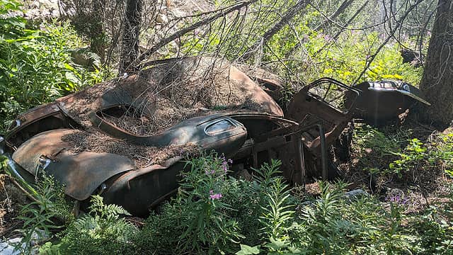 Abandoned car (48.1883,-120.6884). Couldn't get any read on the make and model, but if I have more pics if anyone wants to give it a shot.