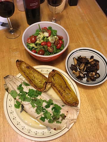 black cod with delicata squash, shitake mushrooms, and salad 09/13/21