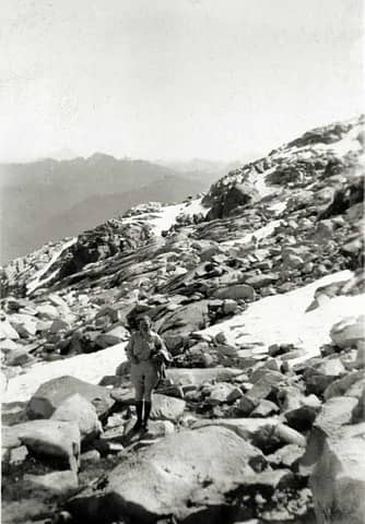 Sigrid Beckett on Mt Pilchuck trail, circa 1937