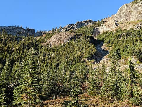The alternate descent gully from Deadhead Pass at left