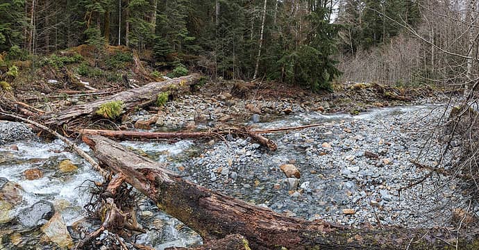Middle Fork trail crossing area on April 23, 2023 - fordable