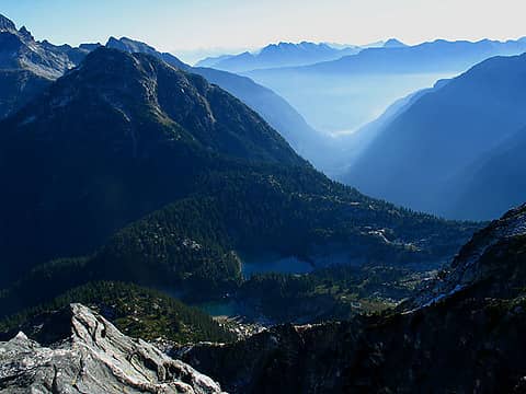 Looking N from summit of Newhalem peak, over Wilcox lks and down Mcallister cr.
